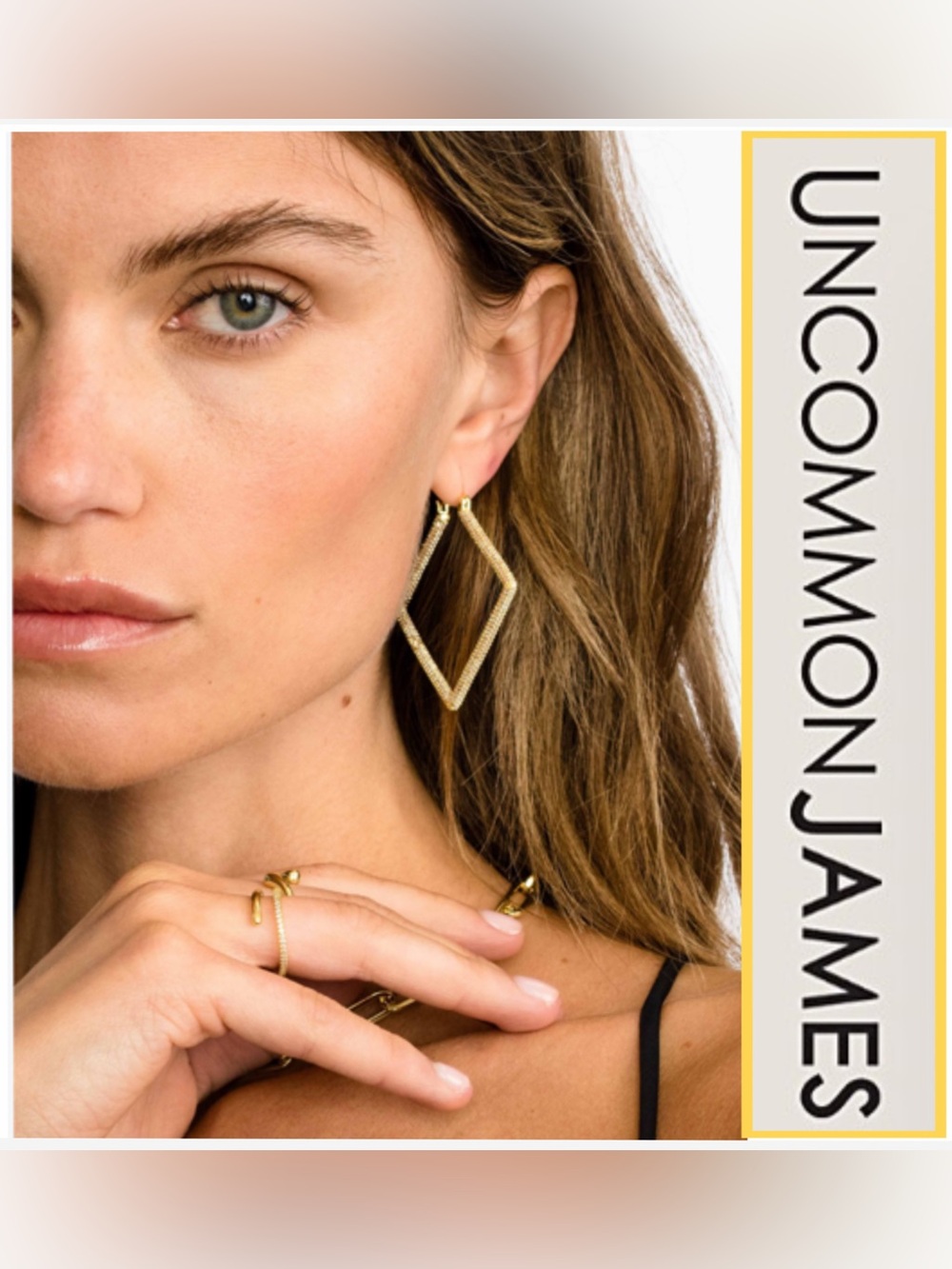 NWT Uncommon James Girl Boss 2.0 Pave’ Hoop Earrings in Gold